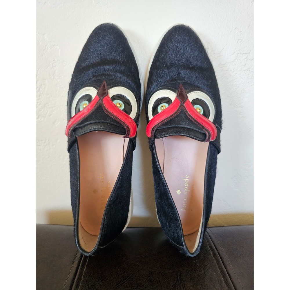 Kate Spade Colie Owl Calf Fur Maximalist Extra Loafers Slide Flats sz 7 - Picture 2 of 8